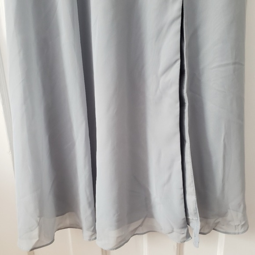 Azazie Clarissa A Line Chiffon Tea Length Dress Dolphin Grey Sz A6 NWT - Picture 5 of 15